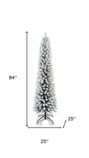 HomeRoots 7' Pre-Lit Frosted Spruce Christmas Tree - Lifelike, Full Design with Cozy LED Glow for Holiday Cheer 698938