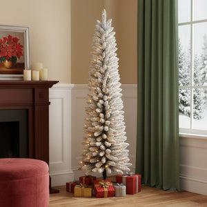 HomeRoots 7' Pre-Lit Frosted Spruce Christmas Tree - Lifelike, Full Design with Cozy LED Glow for Holiday Cheer 698938