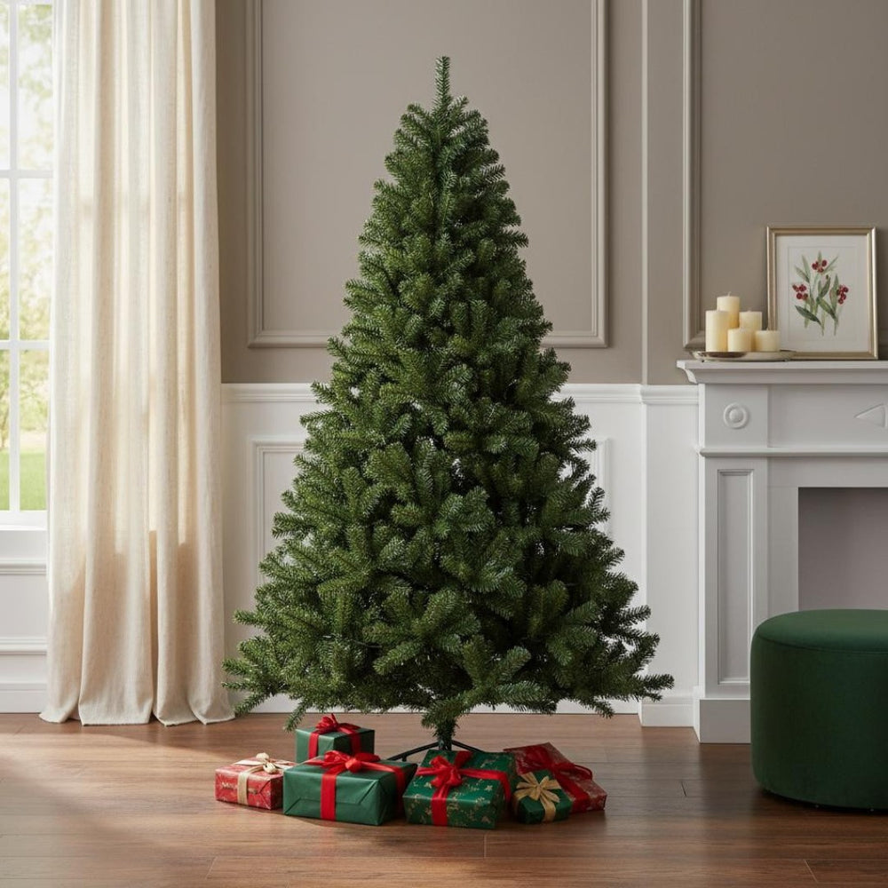 HomeRoots 7.5' Pre-Lit Full Spruce Christmas Tree - Lush Green Elegance with 300 Lights, Easy Setup & Storage 698947