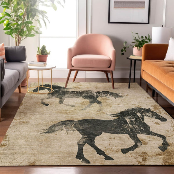 HomeRoots 5' X 8' Washable Area Rug in Beige, Charcoal & Gray Animal Print - Durable, UV Protected & Stylish! 698952