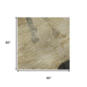 HomeRoots 5' X 8' Washable Area Rug in Beige, Charcoal & Gray Animal Print - Durable, UV Protected & Stylish! 698952