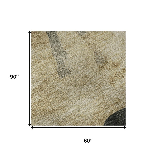 HomeRoots 5' X 8' Washable Area Rug in Beige, Charcoal & Gray Animal Print - Durable, UV Protected & Stylish! 698952