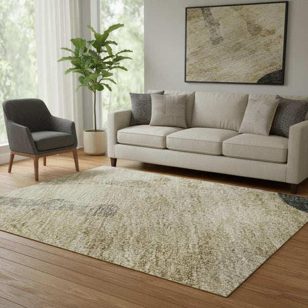 HomeRoots 5' X 8' Washable Area Rug in Beige, Charcoal & Gray Animal Print - Durable, UV Protected & Stylish! 698952