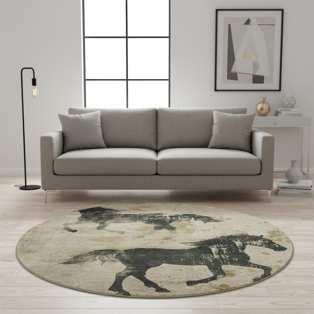 HomeRoots 8' Modern Animal Print Round Rug | Washable, UV-Protected, Stain-Resistant, Soft & Durable Design 698953