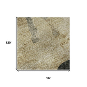 HomeRoots 8' X 10' Washable Beige Charcoal Gray Animal Print Area Rug with UV Protection for High-Traffic Areas 698954