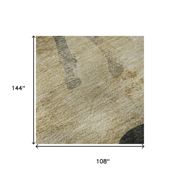 HomeRoots 9' X 12' Animal Print Washable Area Rug in Beige, Charcoal & Gray - UV Protected, Stylish & Durable 698955