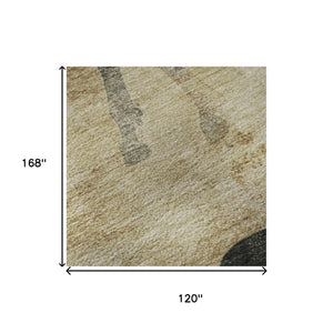 HomeRoots 10' X 14' Washable Animal Print Area Rug - Beige, Charcoal & Gray, UV Protected for Busy Homes 698956