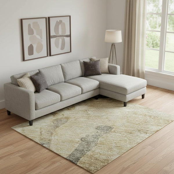 HomeRoots 10' X 14' Washable Animal Print Area Rug - Beige, Charcoal & Gray, UV Protected for Busy Homes 698956