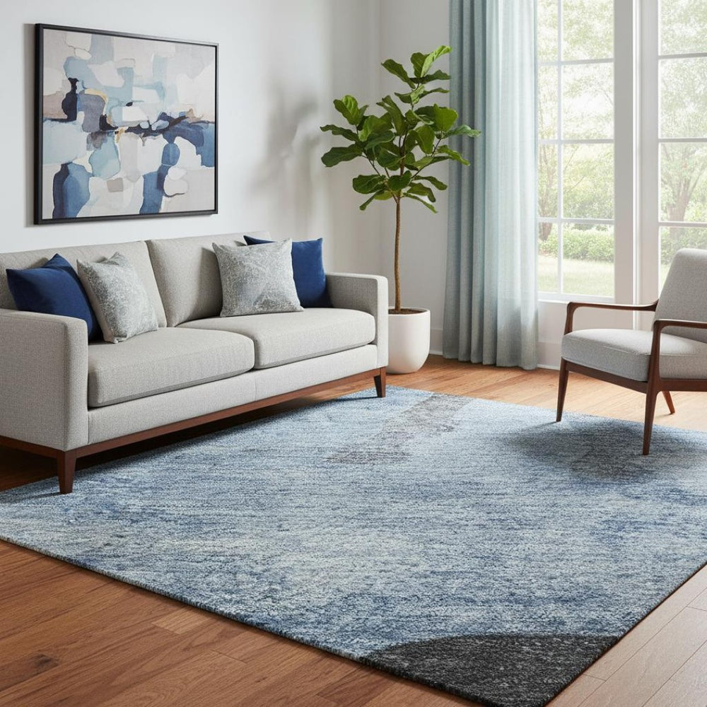HomeRoots 5' X 8' Denim Blue and Charcoal Animal Print Area Rug - Washable, UV Protected, Stylish & Durable 698958