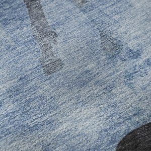 HomeRoots 8' Stylish Denim Blue & Charcoal Animal Print Round Rug - Washable, UV Protected, Pet-Friendly Design 698959