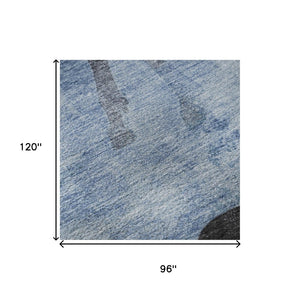 HomeRoots 8' X 10' Washable Denim Blue & Charcoal Animal Print Area Rug with UV Protection for Busy Homes 698960