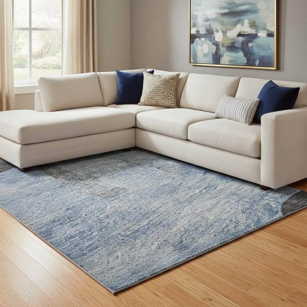 HomeRoots 8' X 10' Washable Denim Blue & Charcoal Animal Print Area Rug with UV Protection for Busy Homes 698960