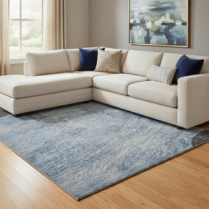 HomeRoots 8' X 10' Washable Denim Blue & Charcoal Animal Print Area Rug with UV Protection for Busy Homes 698960