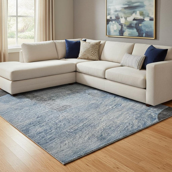 HomeRoots 8' X 10' Washable Denim Blue & Charcoal Animal Print Area Rug with UV Protection for Busy Homes 698960