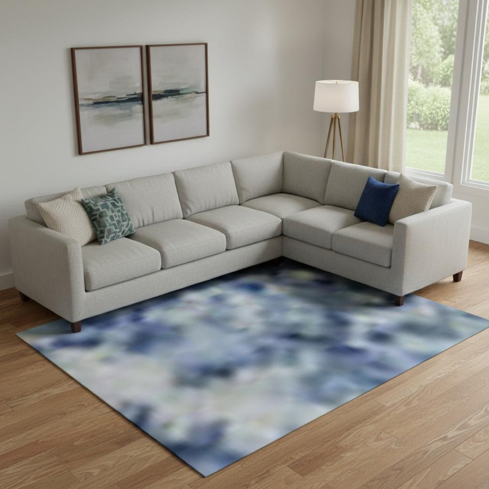 HomeRoots 9' X 12' Denim Blue & Charcoal Animal Print Rug – Washable, UV Protected, Durable & Stylish Accent Piece 698961