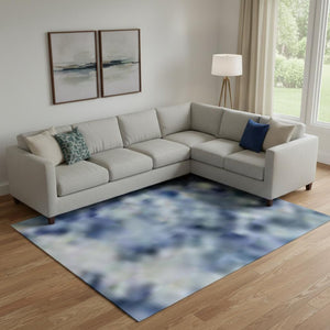 HomeRoots 9' X 12' Denim Blue & Charcoal Animal Print Rug – Washable, UV Protected, Durable & Stylish Accent Piece 698961