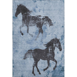 HomeRoots 9' X 12' Denim Blue & Charcoal Animal Print Rug – Washable, UV Protected, Durable & Stylish Accent Piece 698961