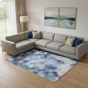 HomeRoots 10' X 14' Denim Blue Charcoal Animal Print Area Rug - Washable, UV Protected, Durable, Stylish Design 698962