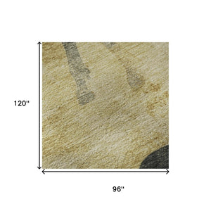 HomeRoots 8' X 10' Gold And Charcoal Animal Print Rug - Washable, UV Protected, Stylish & Durable for Homes 698966