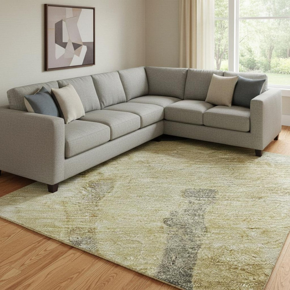 HomeRoots 8' X 10' Gold And Charcoal Animal Print Rug - Washable, UV Protected, Stylish & Durable for Homes 698966