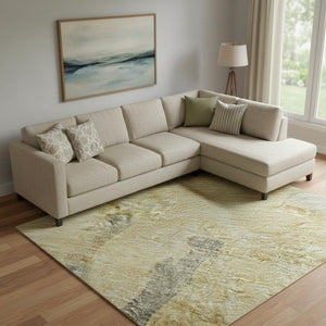 HomeRoots 10' X 14' Gold And Charcoal Animal Print Rug - Washable, UV Protected, Non-Slip for Family Spaces 698968