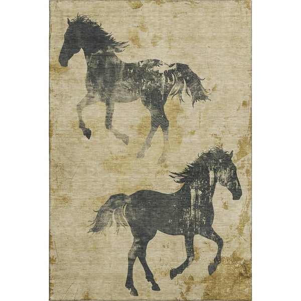 HomeRoots 10' X 14' Gold And Charcoal Animal Print Rug - Washable, UV Protected, Non-Slip for Family Spaces 698968
