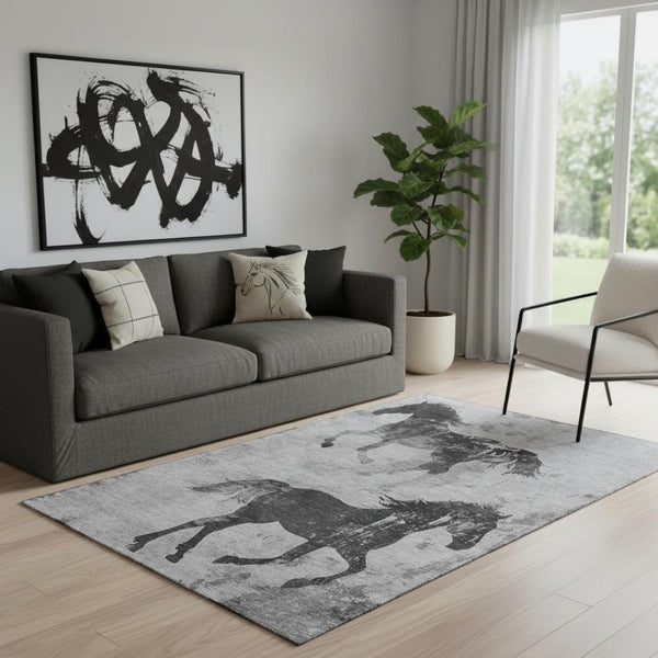 HomeRoots 5' X 8' Stylish Gray Animal Print Area Rug - Washable, Stain Resistant, UV Protected for High Traffic Areas 698970