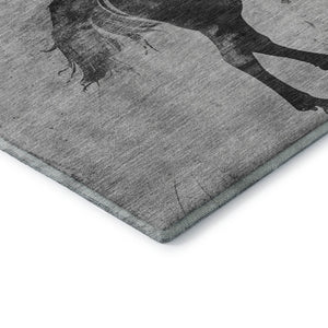HomeRoots 8' Contemporary Gray Silver Charcoal Animal Print Washable Round Rug with UV Protection & Durability 698971