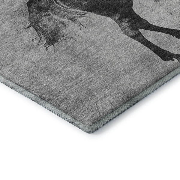 HomeRoots 8' Contemporary Gray Silver Charcoal Animal Print Washable Round Rug with UV Protection & Durability 698971