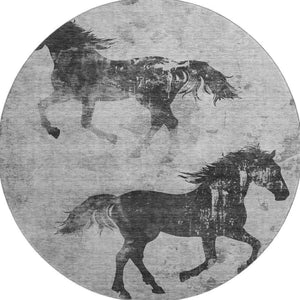 HomeRoots 8' Contemporary Gray Silver Charcoal Animal Print Washable Round Rug with UV Protection & Durability 698971