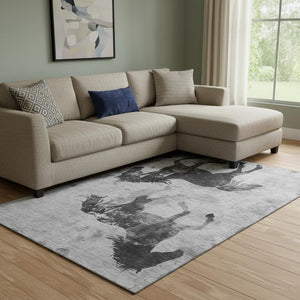 HomeRoots 8' X 10' Washable Gray Silver Charcoal Animal Print Area Rug with UV Protection for Modern Homes 698972