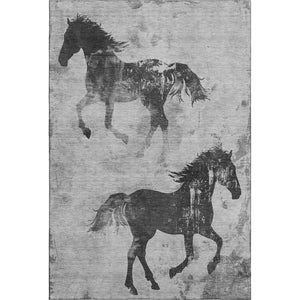 HomeRoots 9' X 12' Gray Silver Charcoal Animal Print Washable Area Rug with UV Protection for Family Living 698973
