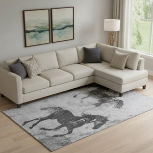 HomeRoots 10' X 14' Gray Animal Print Washable Area Rug - Stylish, Durable, Stain Resistant with UV Protection 698974