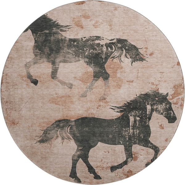 HomeRoots 8' Washable Round Rug with Rust and Charcoal Animal Print - UV Protected, Durable, and Stylish Décor 698977