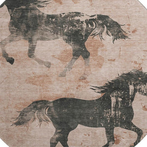 HomeRoots 8' Washable Round Rug with Rust and Charcoal Animal Print - UV Protected, Durable, and Stylish Décor 698977