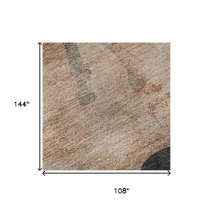 HomeRoots 9' X 12' Washable Rust and Charcoal Animal Print Area Rug with UV Protection for Modern Spaces 698979