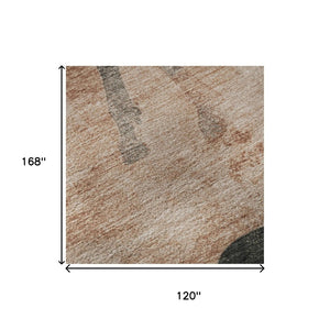 HomeRoots 10' X 14' Stylish Rust & Charcoal Animal Print Area Rug - Washable, UV Protected, Durable Design 698980