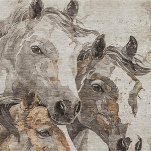 HomeRoots 5' Washable Beige Ivory and Gray Animal Print Area Rug with UV Protection for High-Traffic Areas 698982