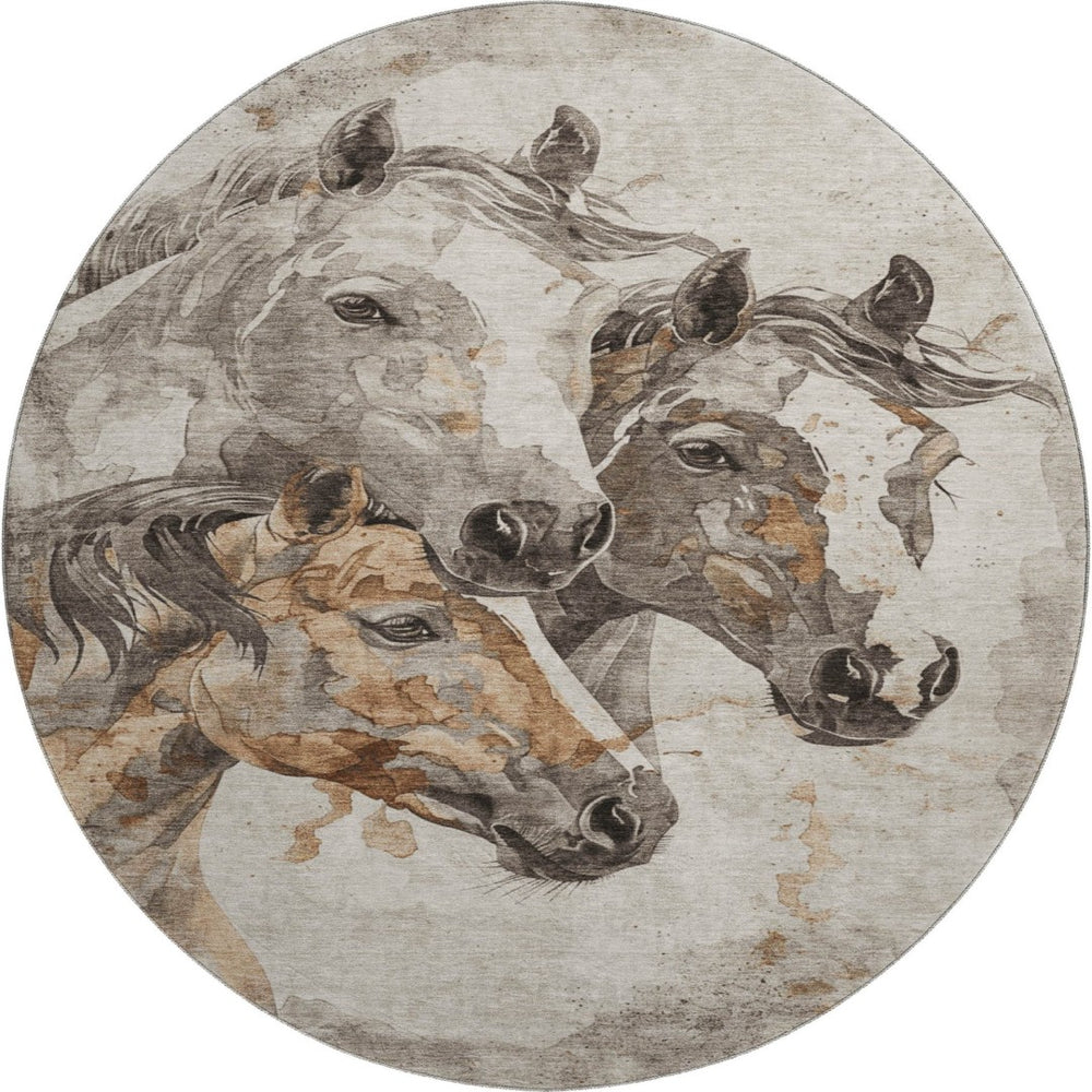 HomeRoots 8' Stylish Washable Round Rug in Beige Ivory Gray Animal Print – UV Protected & Family-Friendly Design 698983