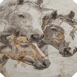 HomeRoots 8' Stylish Washable Round Rug in Beige Ivory Gray Animal Print – UV Protected & Family-Friendly Design 698983