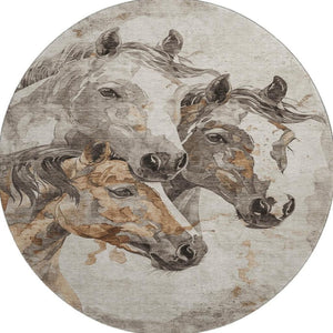 HomeRoots 8' Stylish Washable Round Rug in Beige Ivory Gray Animal Print – UV Protected & Family-Friendly Design 698983