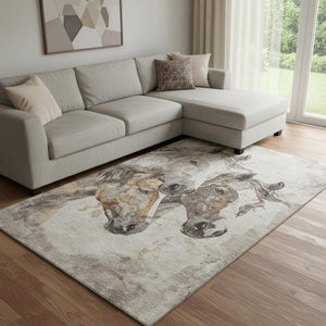 HomeRoots 8' X 10' Stylish Beige Ivory Gray Animal Print Rug – Washable, Stain-Resistant, UV Protected Decor 698984
