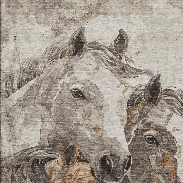 HomeRoots 8' X 10' Stylish Beige Ivory Gray Animal Print Rug – Washable, Stain-Resistant, UV Protected Decor 698984