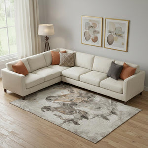 HomeRoots 9' X 12' Beige Ivory Gray Animal Print Washable Area Rug - Durable, UV-Protected, Stylish Design 698985