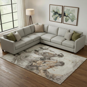 HomeRoots 10' X 14' Stylish Beige, Ivory, & Gray Animal Print Area Rug - Washable, UV Protected, Pet Friendly! 698986