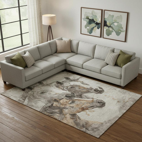 HomeRoots 10' X 14' Stylish Beige, Ivory, & Gray Animal Print Area Rug - Washable, UV Protected, Pet Friendly! 698986