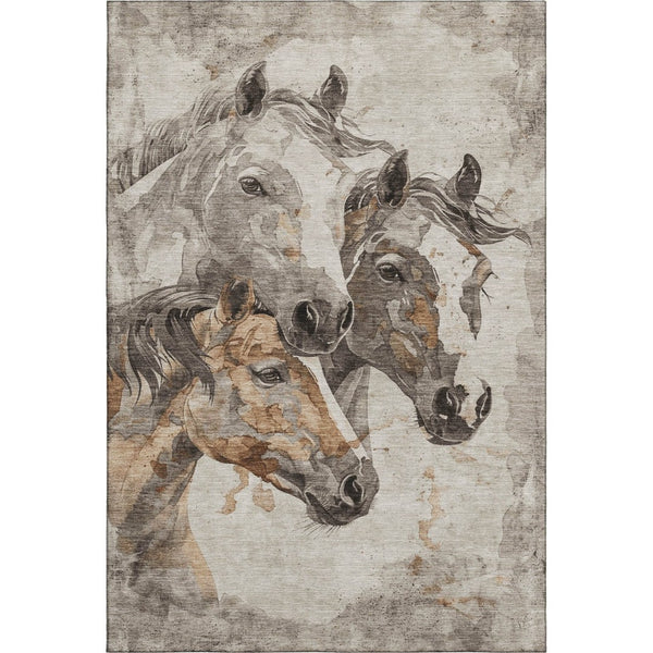 HomeRoots 10' X 14' Stylish Beige, Ivory, & Gray Animal Print Area Rug - Washable, UV Protected, Pet Friendly! 698986
