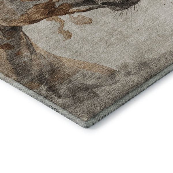 HomeRoots 10' X 14' Stylish Beige, Ivory, & Gray Animal Print Area Rug - Washable, UV Protected, Pet Friendly! 698986