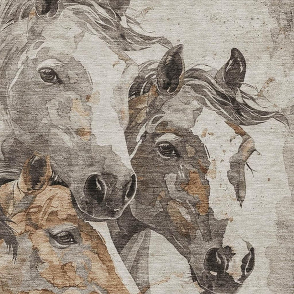 HomeRoots 10' X 14' Stylish Beige, Ivory, & Gray Animal Print Area Rug - Washable, UV Protected, Pet Friendly! 698986
