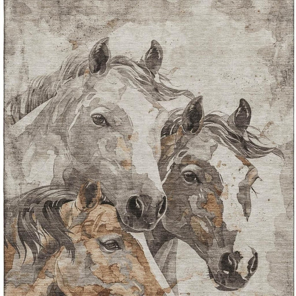 HomeRoots 10' X 14' Stylish Beige, Ivory, & Gray Animal Print Area Rug - Washable, UV Protected, Pet Friendly! 698986